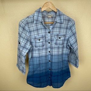 Belle du Jour | Vintage Ombré 3/4 Sleeve Plaid Button Up Shirt
